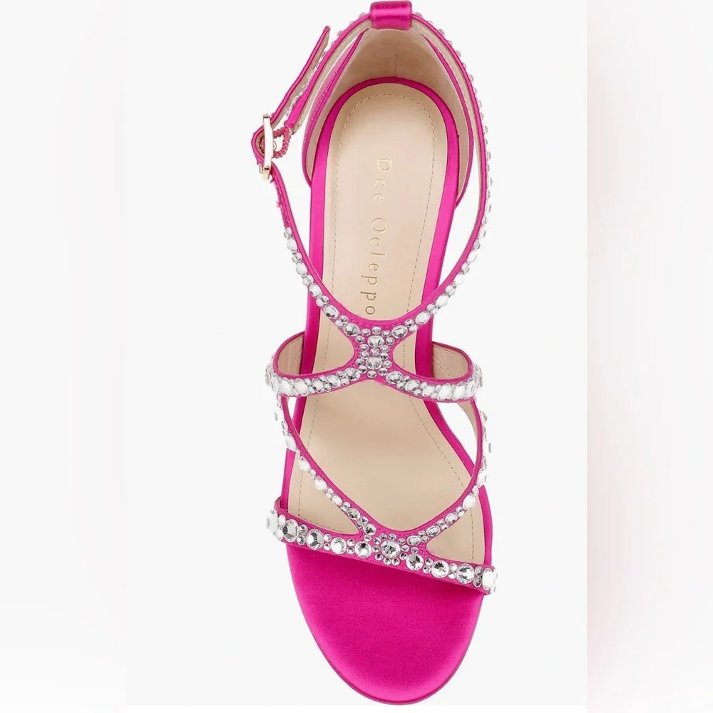 New! Dee Ocleppo designer Satin Magenta Pink Strappy Heels Rhinestones SZ 8 - Picture 15 of 16